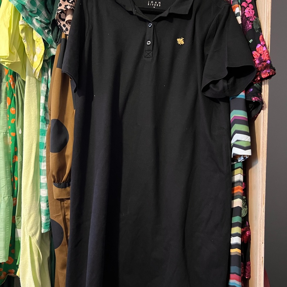 Black Polo Dress with Embroidered Bee